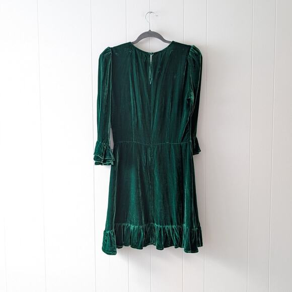 NWOT Reformation Mountain Emerald Green Velvet Mini Ruffle Holiday Dress, - Picture 5 of 14